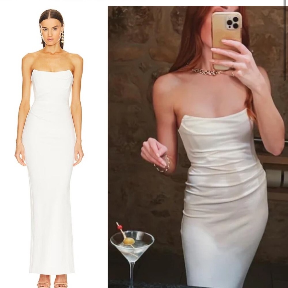 Michael Costello White Strapless Maxi Dress
